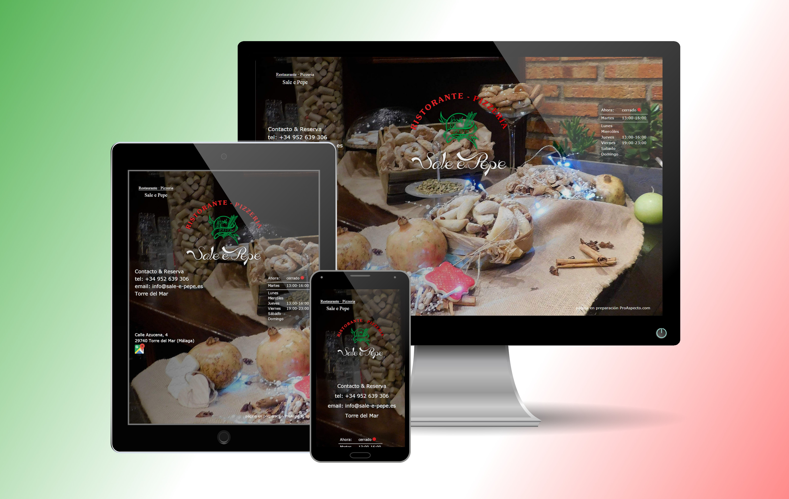 Website Sale e Pepe Italian restaurant in different screenshots
