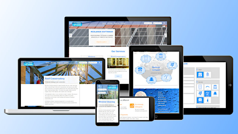 Website of Midland Softwash Birmingham in different screenshots on different media