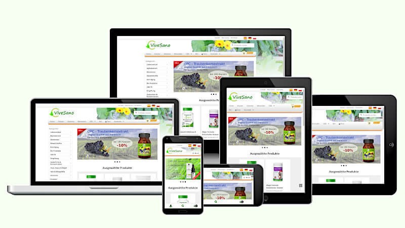 Website eCommerce ViveSano Shop in different screenshots